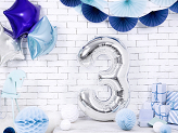 Foil Balloon Number ''3'', 86cm, silver