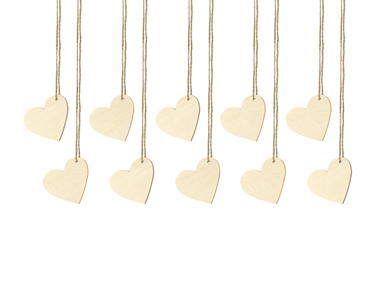 Wooden place cards Hearts, 6x5cm (1 pkt / 10 pc.)