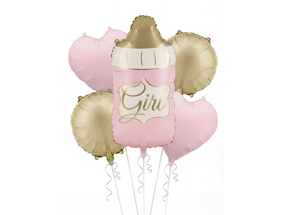 Foil balloon set Baby Bottle Girl, pink (1 pkt / 5 pc.)