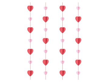 Paper garland 3D Hearts, 1.5 m, pink-red (1 pkt / 4 pc.)