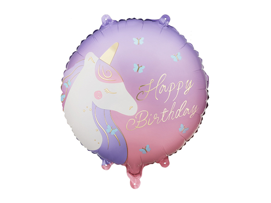 Foil balloon tablet Happy Birthday with unicorn, 35x35 cm, mix