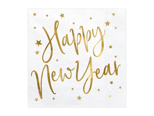 Napkins Happy New Year, white, 33x33cm (1 pkt / 20 pc.)