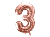 Foil Balloon Number ''3'', 86cm, rose gold