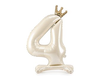 Standing foil balloon number ''4'', 84 cm, light cream