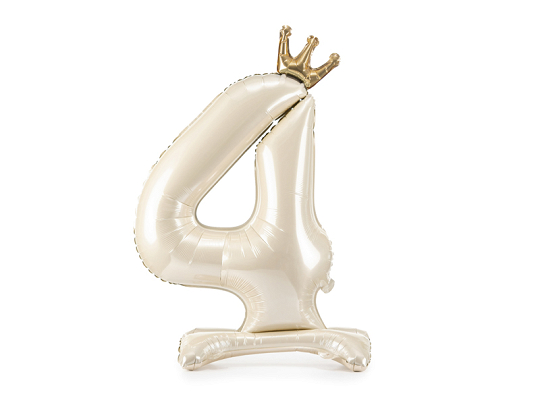 Standing foil balloon number ''4'', 84 cm, light cream