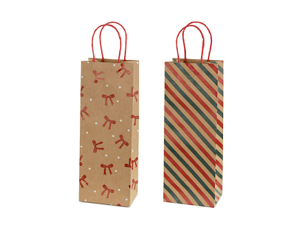 Gift bags Stripes and bows, 12.5x33.5x9 cm, kraft