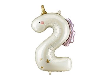 Foil balloon Number ''2'' Unicorn, 93cm, mix
