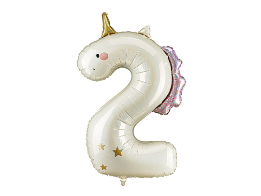 Foil balloon Number ''2'' Unicorn, 93cm, mix