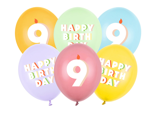 Balloons 30 cm, 9, mix (1 pkt / 6 pc.)