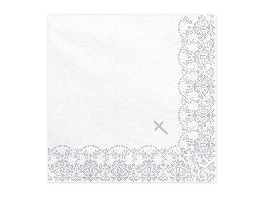 Napkins First Communion - Ornament, 33x33cm, silver (1 pkt / 20 pc.)