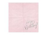 Napkins Happy Birthday, light powder pink, 33x33cm (1 pkt / 20 pc.)