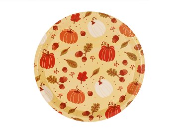 Paper plates Pumpkins and acorns, 23 cm, orange (1 pkt / 6 pc.)