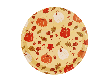 Paper plates Pumpkins and acorns, 23 cm, orange