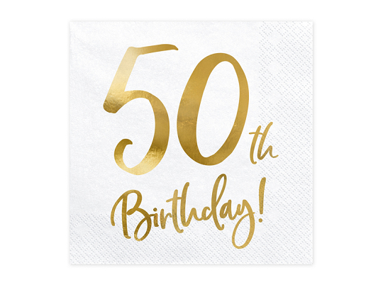 Napkins 50th Birthday, white, 33x33cm (1 pkt / 20 pc.)