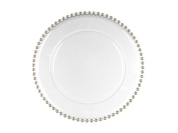 Charger plate with pearls, transparent, diameter approx. 32 cm