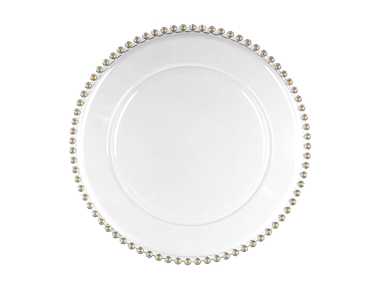 Charger plate with pearls, transparent, diameter approx. 32 cm
