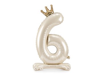 Standing foil balloon number ''6'', 84 cm, light cream