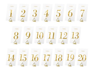 Tranparent table numbers, gold, 7x12cm (1 pkt / 20 pc.)